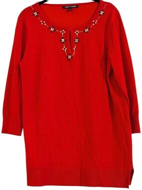 Cable & Gauge Chic Red Sweater Embellished With Jewels Sweater Size L